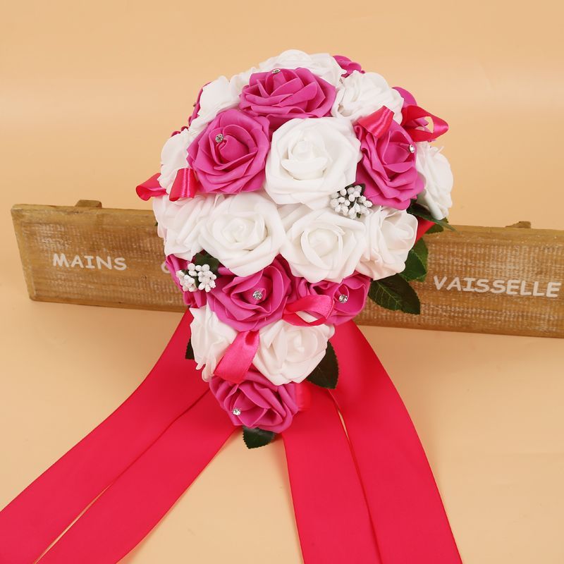 Colorful Silk Rose Wedding Bouquet with Ribbons