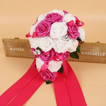 Colorful Silk Rose Wedding Bouquet with Ribbons