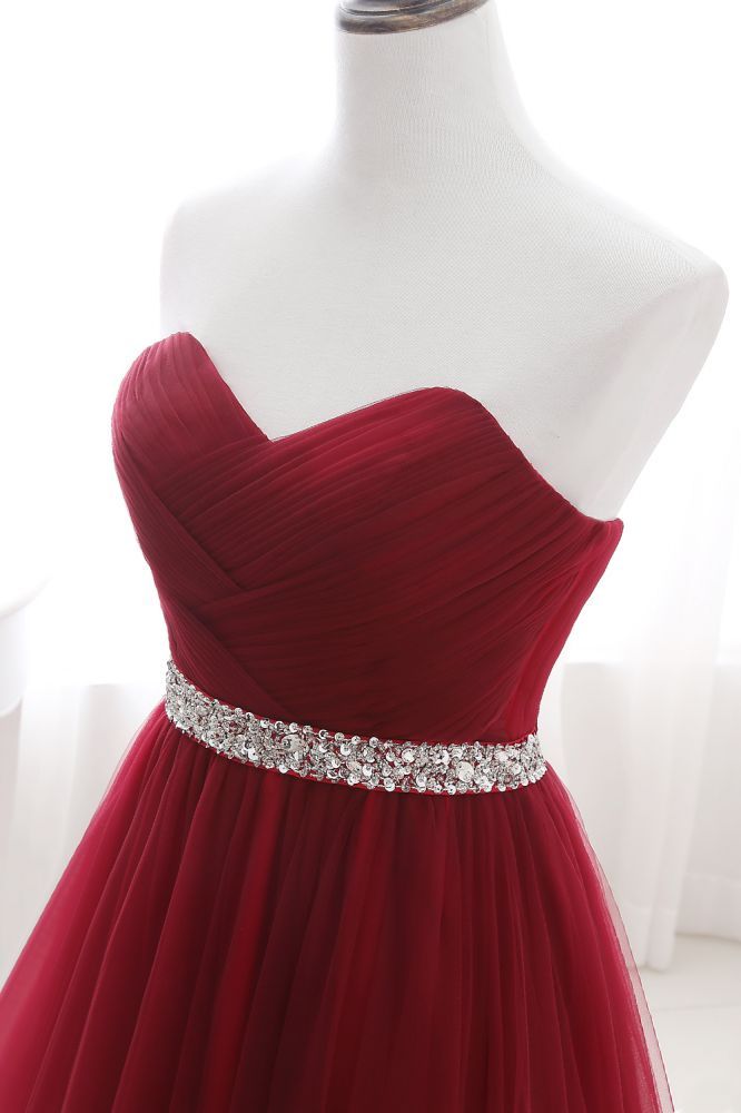 ANGELINA | A-line Sweetheart Burgundy Tulle Prom Dress With Beading
