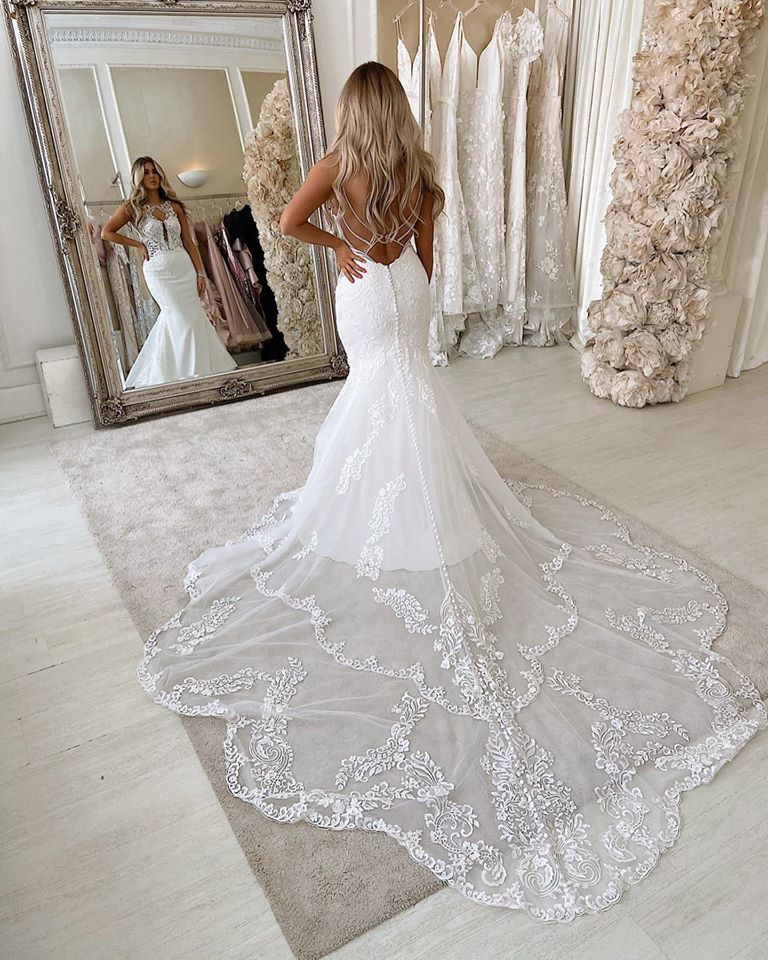Lace Straps Mermaid Wedding Dresses | Bandage Appliques Bridal Gowns