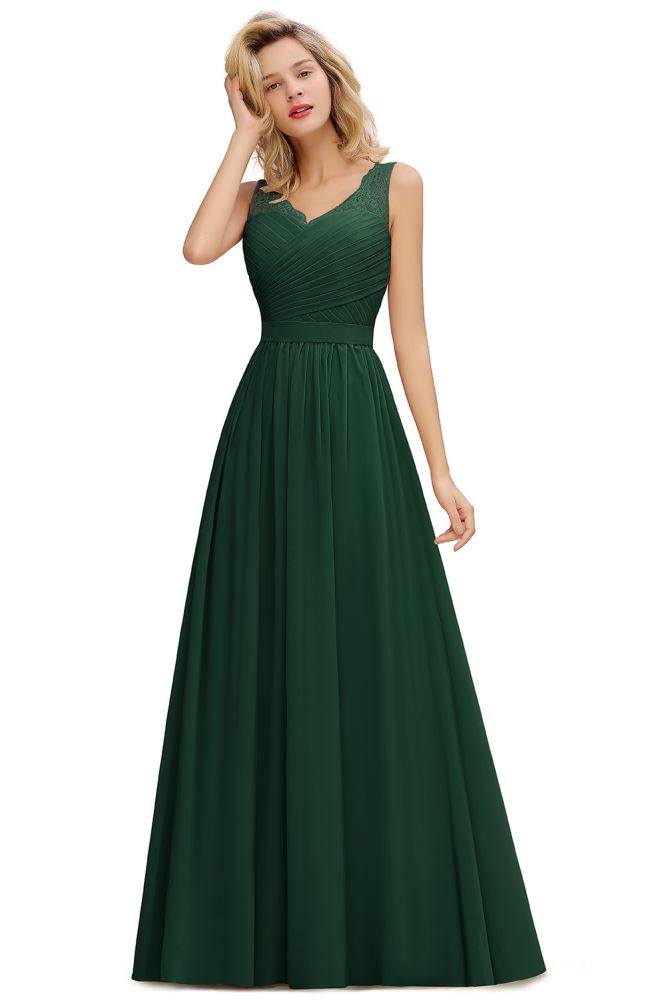 Beautiful V-neck Long Evening Dresses with soft Pleats | Sexy Sleeveless V-back Dusty Pink Womens Dress for Prom-Babyonlinewholesale