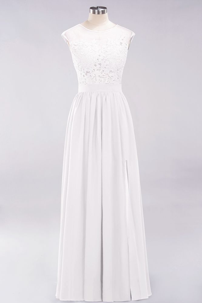 A-line Chiffon Lace Jewel Sleeveless Floor-Length Bridesmaid Dresses with Appliques