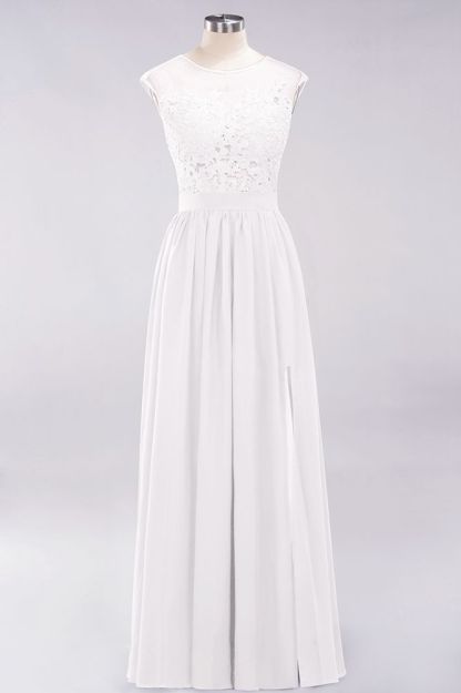 A-line Chiffon Lace Jewel Sleeveless Floor-Length Bridesmaid Dresses with Appliques