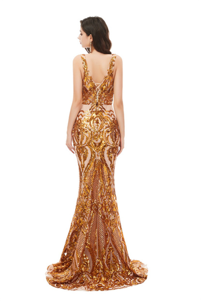 Sparkle V-neck Sexy Sequin Mermaid Prom Dresses