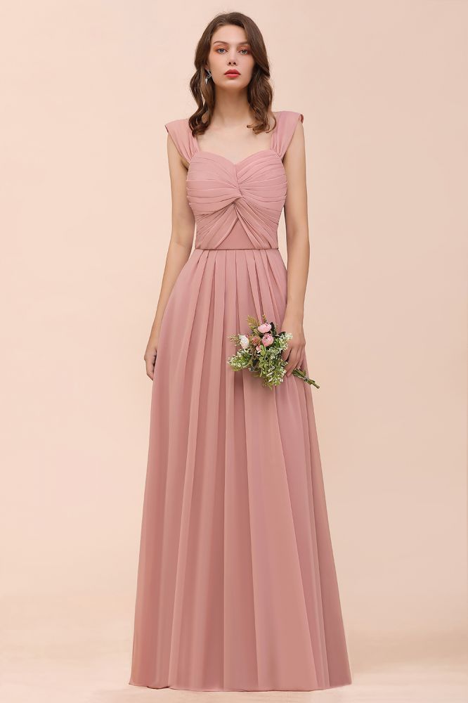 Elegant Ruffle Chiffon Sleeveless Bridesmaid Dress Sweetheart Aline Wedding Guest Dress