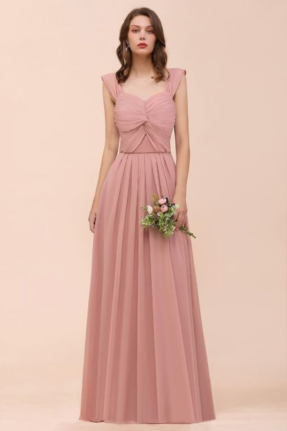 Elegant Ruffle Chiffon Sleeveless Bridesmaid Dress Sweetheart Aline Wedding Guest Dress