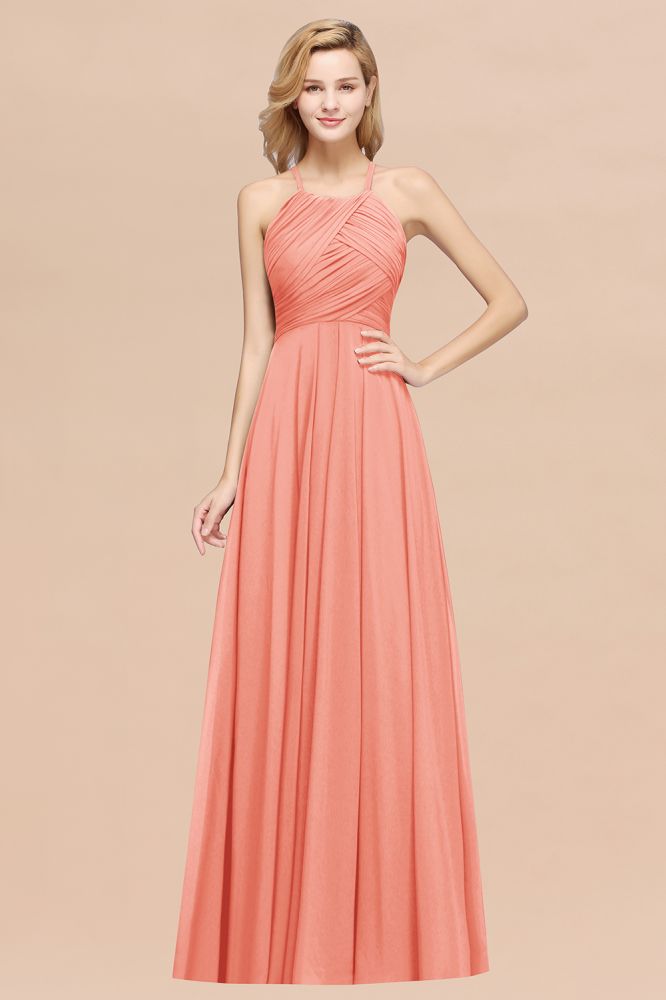 A-Line Chiffon Halter Ruffles Floor-Length Bridesmaid Dress