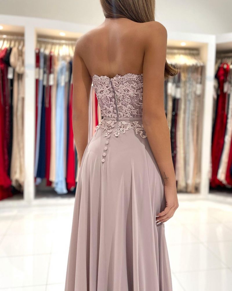 Sweetheart a-line chiffon floor length high split prom dress