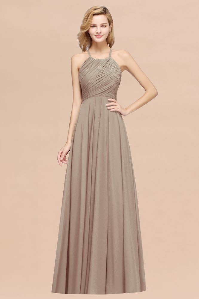 A-Line Chiffon Halter Ruffles Floor-Length Bridesmaid Dress