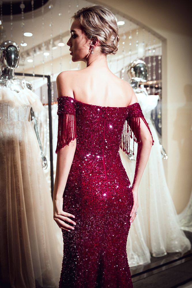 MELISSA | Mermaid Off-the-shoulder V-neck Floor Length Sequins Evening Dresses
