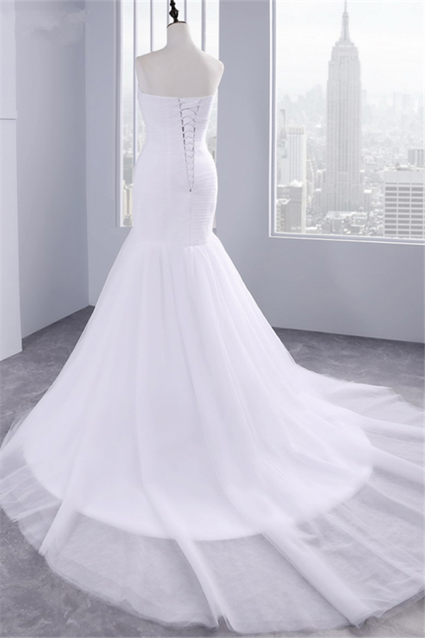 Strapless Sweetheart Mermaid Wedding Dresses | Lace Ruffles Tulle Bridal Gowns