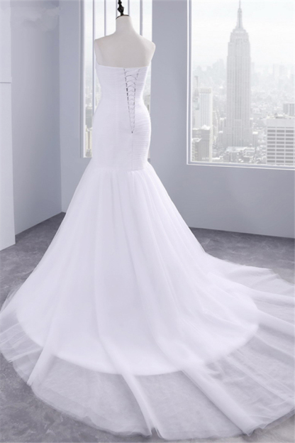 Strapless Sweetheart Mermaid Wedding Dresses | Lace Ruffles Tulle Bridal Gowns