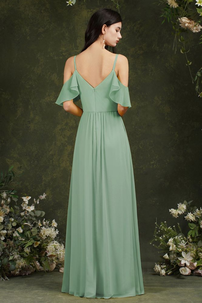 Ruffles Aline Spaghetti Strapes Tulle Long Prom Dress