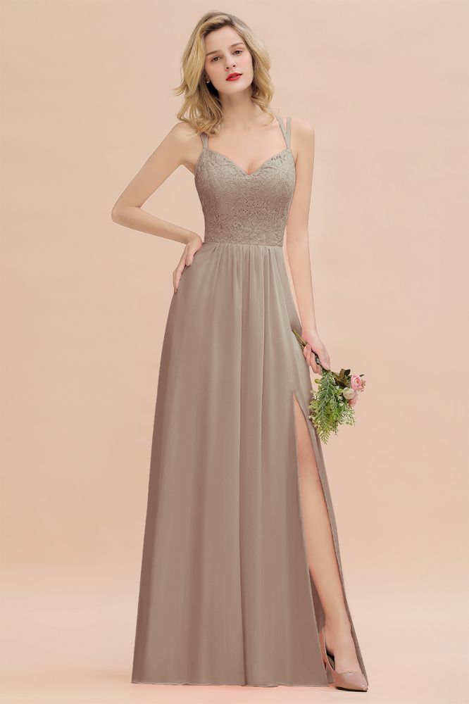 Sweetheart Aline Lace Party Dress Sleeveless Bridesmaid Dress with Side Slit