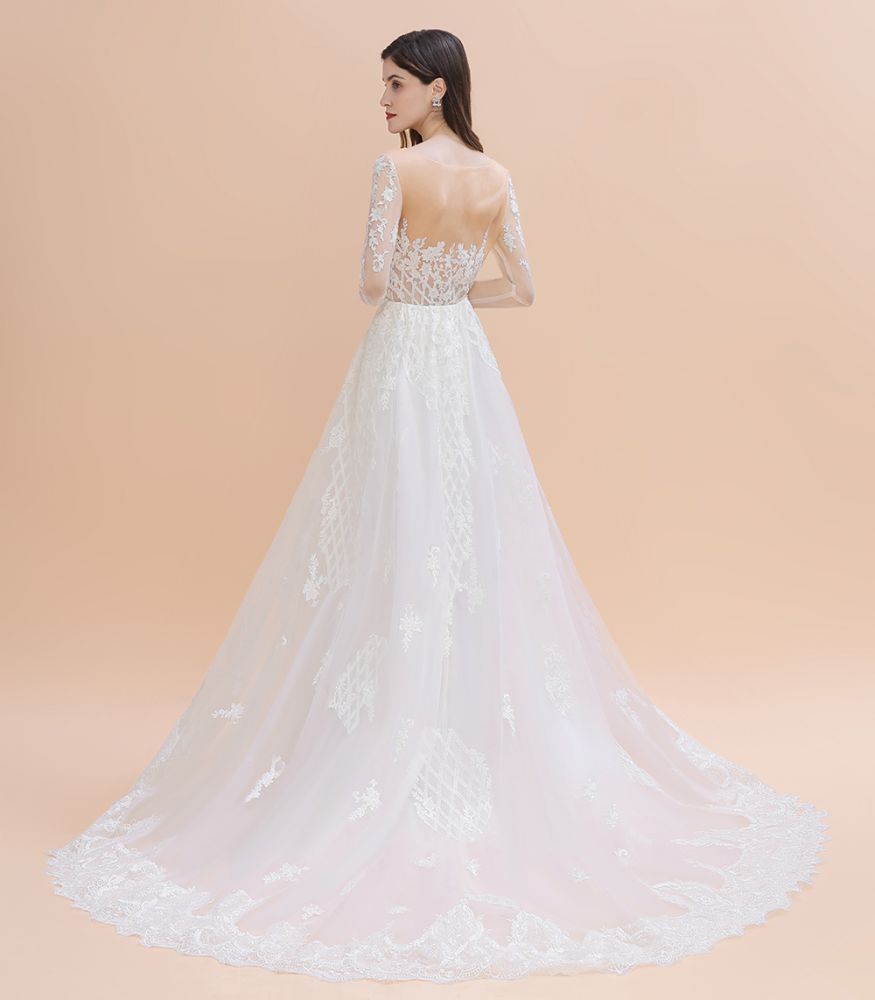 Luxury Beaded Lace Mermaid Wedding Dresses Tulle Appliques Bride Dresses with Detachable Train