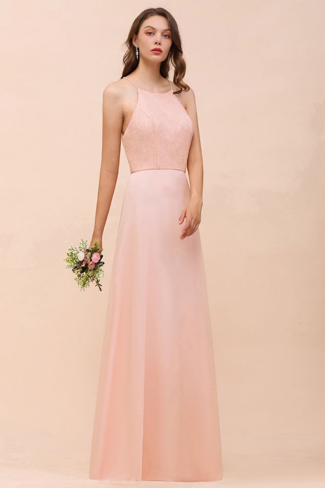 Halter Lace Chiffon Aline Bridesmaid Dress Long Spcial Occasion Dress