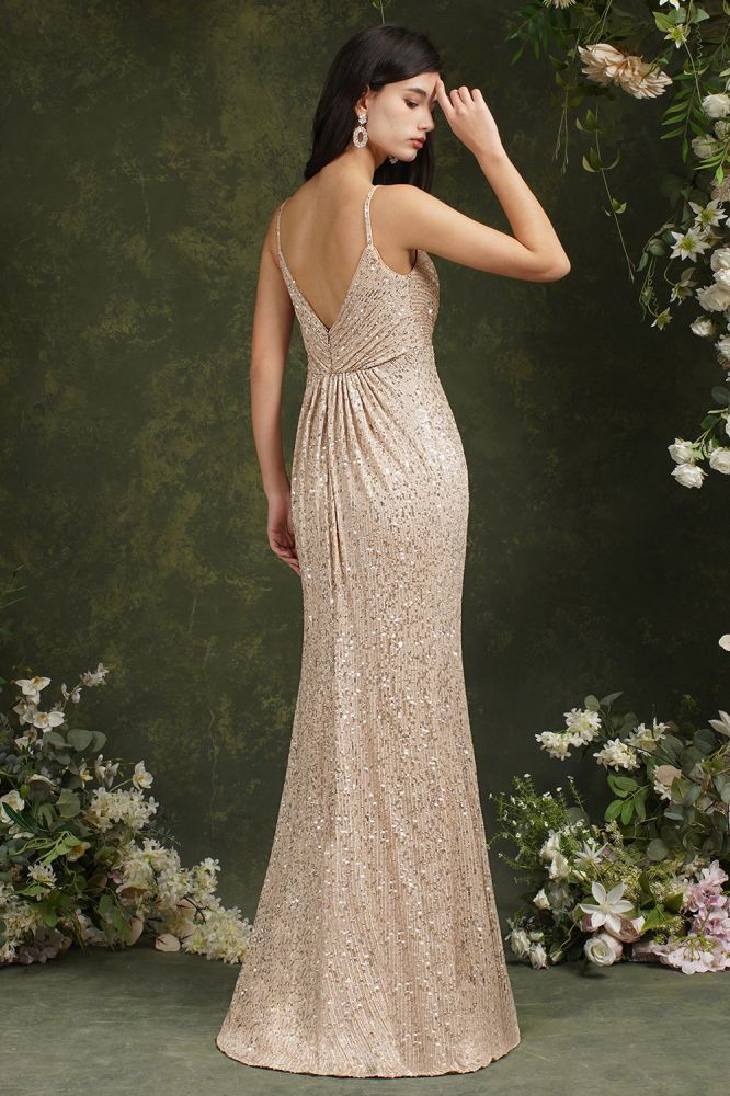 Black Sparkly Spaghetti Strap Sleeveless Long Meramid Sequins Prom Dress