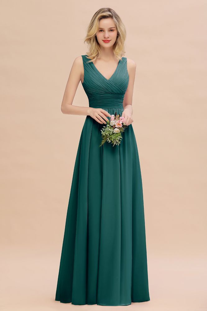Elegant V-Neck Ruffles Bridesmaid Dress On Sale | Sexy Long Evening Dresses