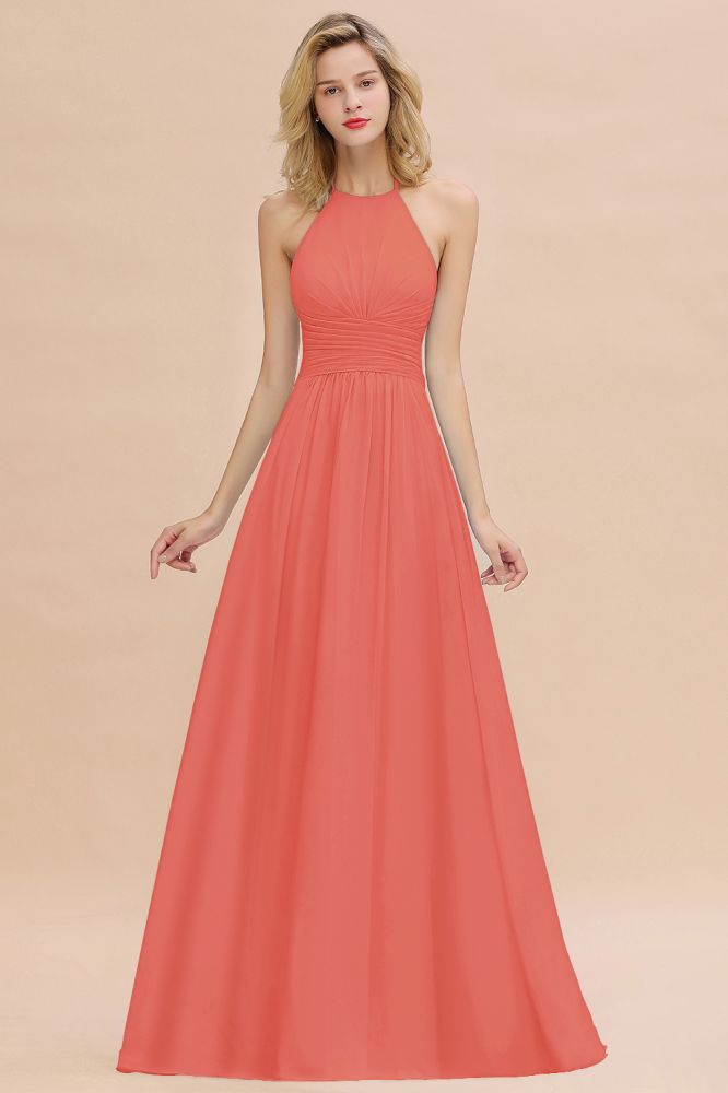 Stylish Sky Blue Halter Soft Chiffon Bridesmaid Dress Aline Evening Swing Dress
