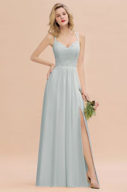 Sweetheart Aline Lace Party Dress Sleeveless Bridesmaid Dress with Side Slit
