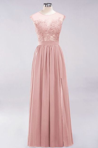 A-line Chiffon Lace Jewel Sleeveless Floor-Length Bridesmaid Dresses with Appliques