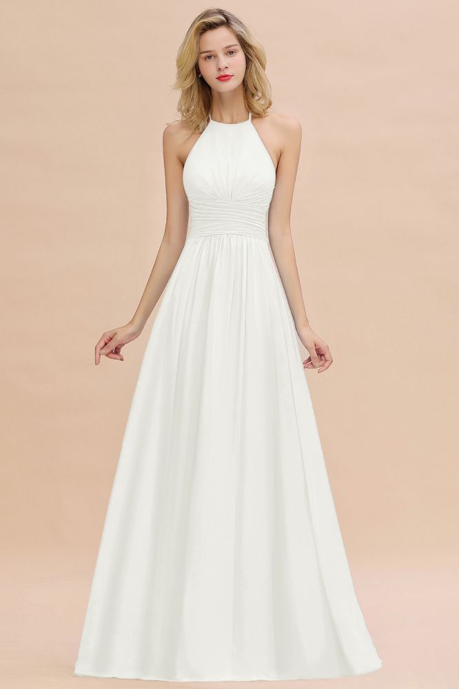 Stylish Sky Blue Halter Soft Chiffon Bridesmaid Dress Aline Evening Swing Dress