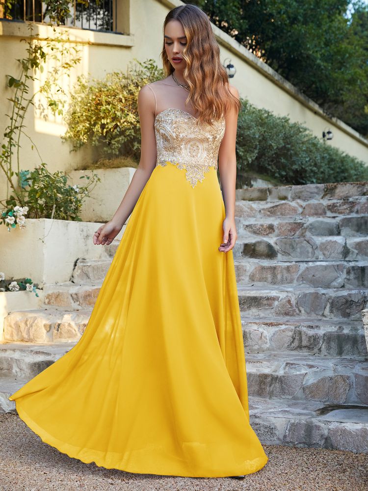 Sleeveless Lace Appliques Long Prom Dresses Chiffon Evening Party Gown
