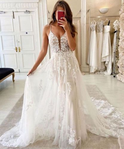 Romantic Floral Appliques Wedding Dress Sleeveless Tulle Mermaid Bridal Gown