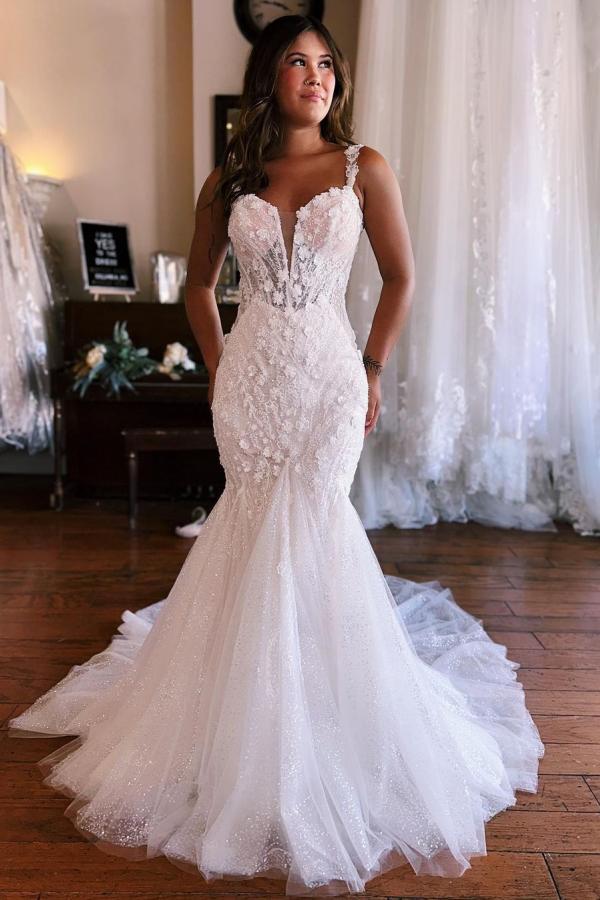 Sweetheart white mermaid lace wedding dress