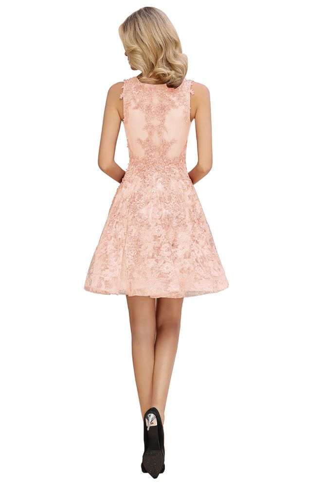 Princess V-neck Knee Length Lace Appliqued Homecoming Dresses | Burgundy Dress for Homecoming