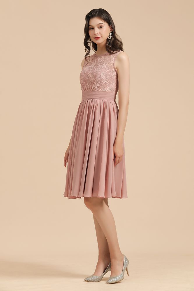 Elegant Sleeveless Crew Neck Lace Homecoming Dress Short Cocktail Party Dress