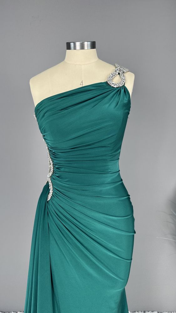 Sleeveless Blue Satin High Split Floor length Prom Dresses