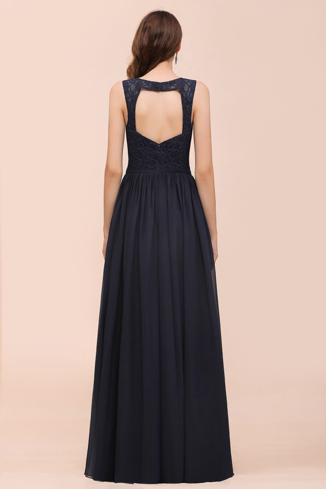 Elegant Aline Sleeveless Long Evening Dress V-Neck Chiffon Bridesmaid Dress