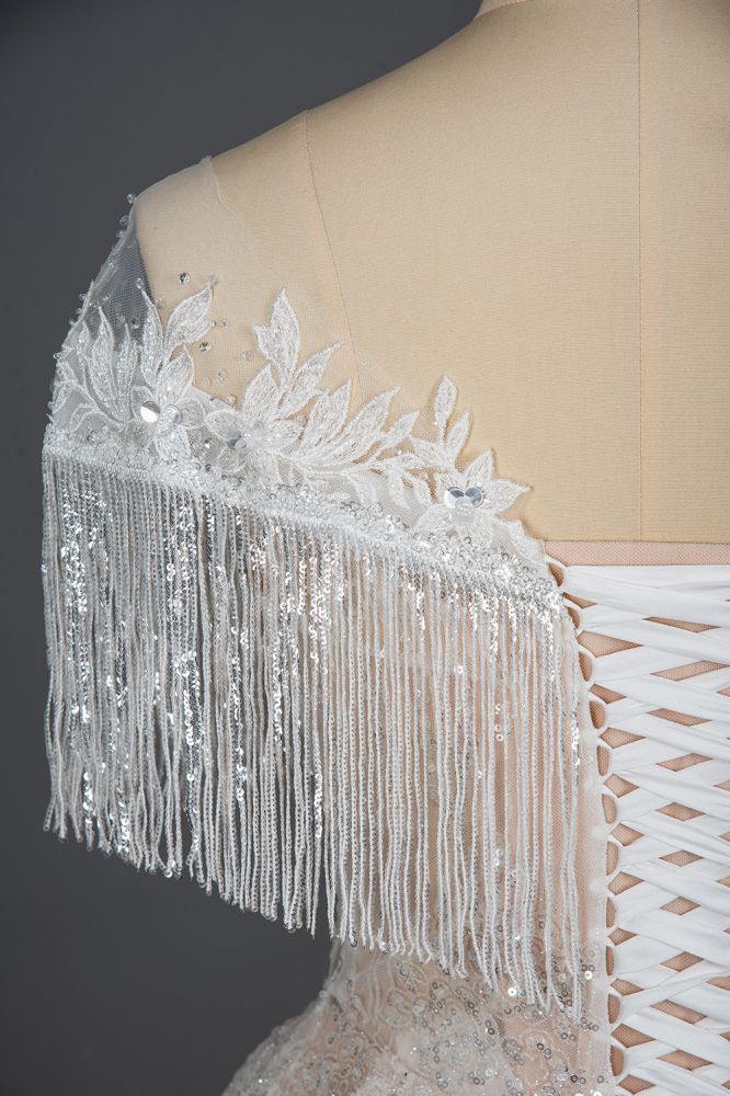 Short sleeves Ball gown white wedding dress with flowers