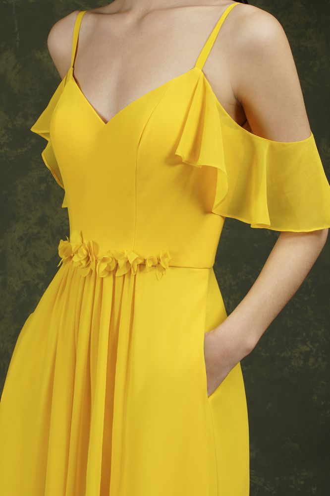 Ruffles Aline Spaghetti Strapes Tulle Long Prom Dress