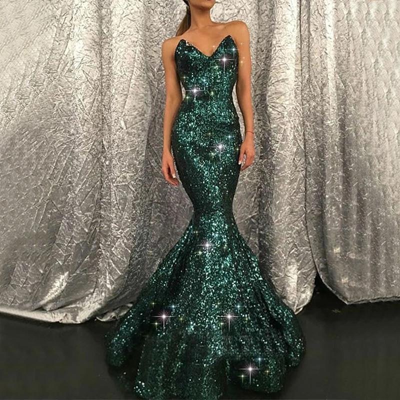 Sparkly Sweetheart Dark Green Sequins Mermaid Prom Evening Gown