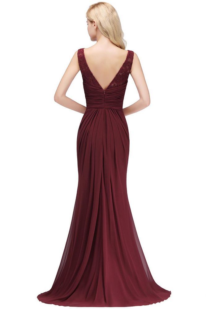 Crew Neck Mermaid Chiffon Mermaid Evening Dress Sleeveless Floral Lace Floor Length Party Dress