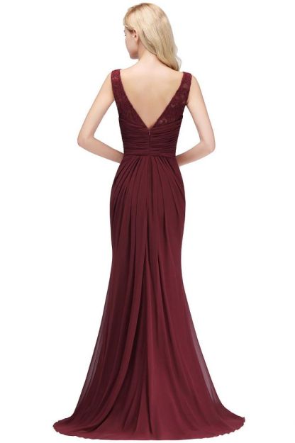 Crew Neck Mermaid Chiffon Mermaid Evening Dress Sleeveless Floral Lace Floor Length Party Dress