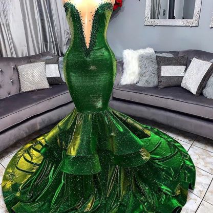 Green Gorgeous Ruffles Mermaid Prom Dresses | Sexy Sweetheart Appliques Long Evening Dresses