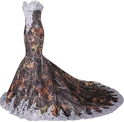 Camo And Lace Sweetheart Sleeveless Mermaid Bridal Gown Prom Dress