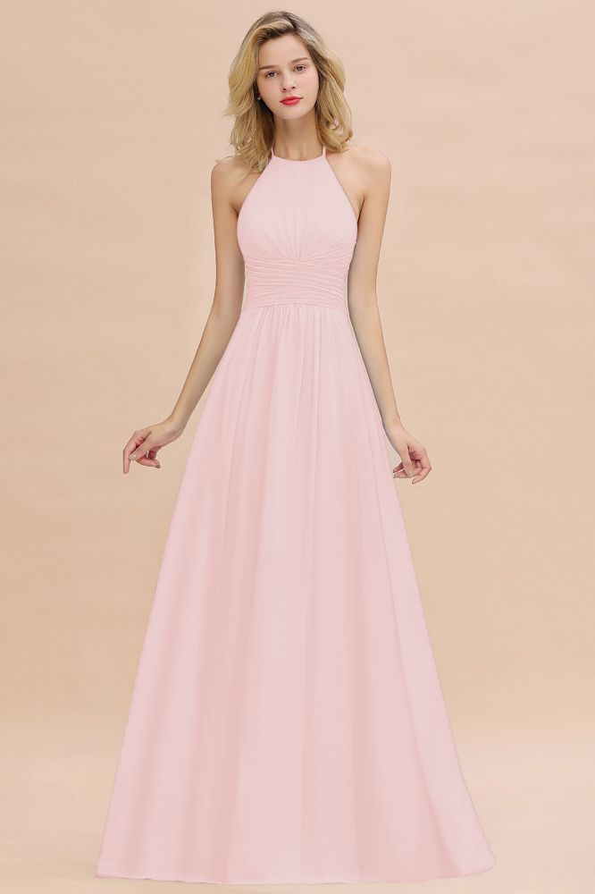 Stylish Sky Blue Halter Soft Chiffon Bridesmaid Dress Aline Evening Swing Dress