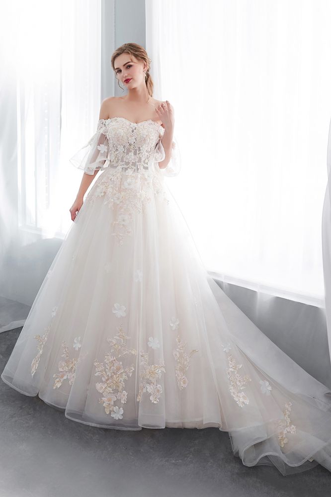 NANCE | Ball Gown Off-the-shoulder Floor Length Appliques Tulle Wedding Dresses