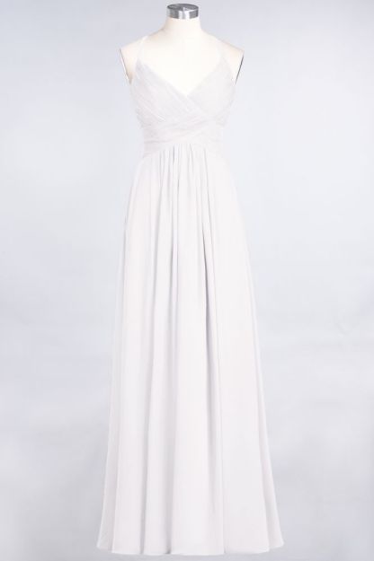 Chiffon A-Line Spaghetti-Straps V-Neck Sleeveless Long Bridesmaid Dress with Ruffles