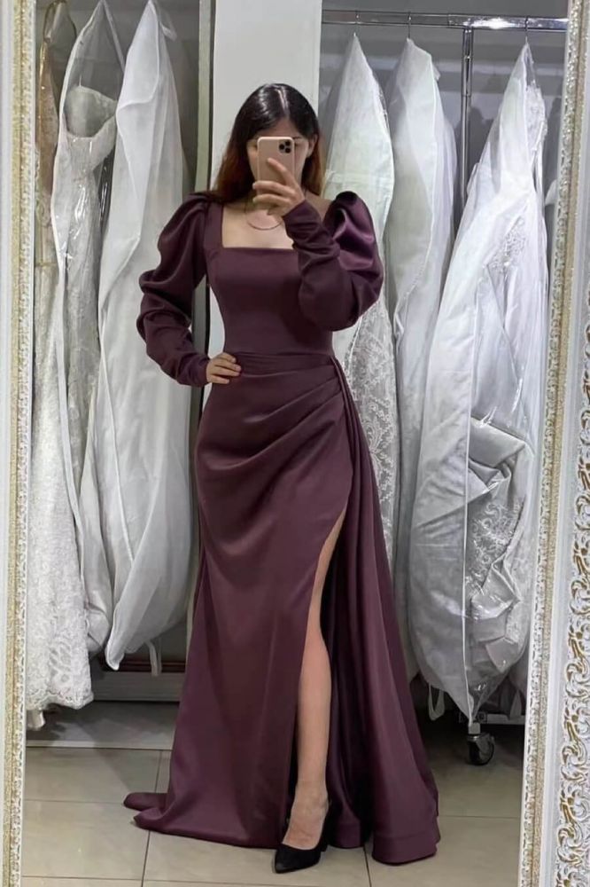 Bubble Sleeves High Split Mermaid Long Prom Dresses