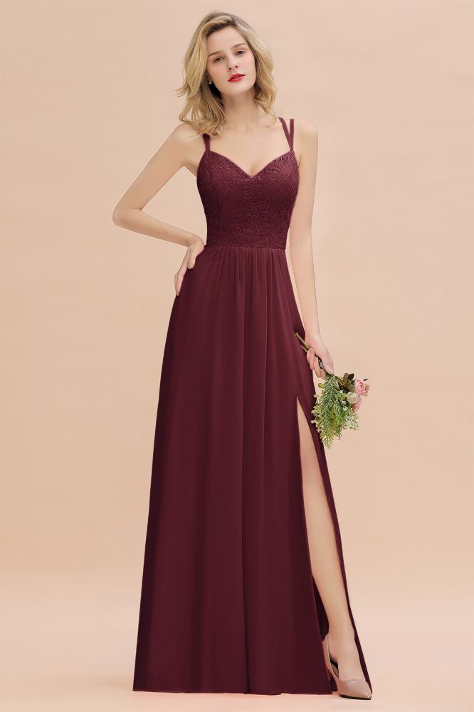 Sweetheart Aline Lace Party Dress Sleeveless Bridesmaid Dress with Side Slit