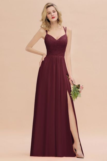 Sweetheart Aline Lace Party Dress Sleeveless Bridesmaid Dress with Side Slit