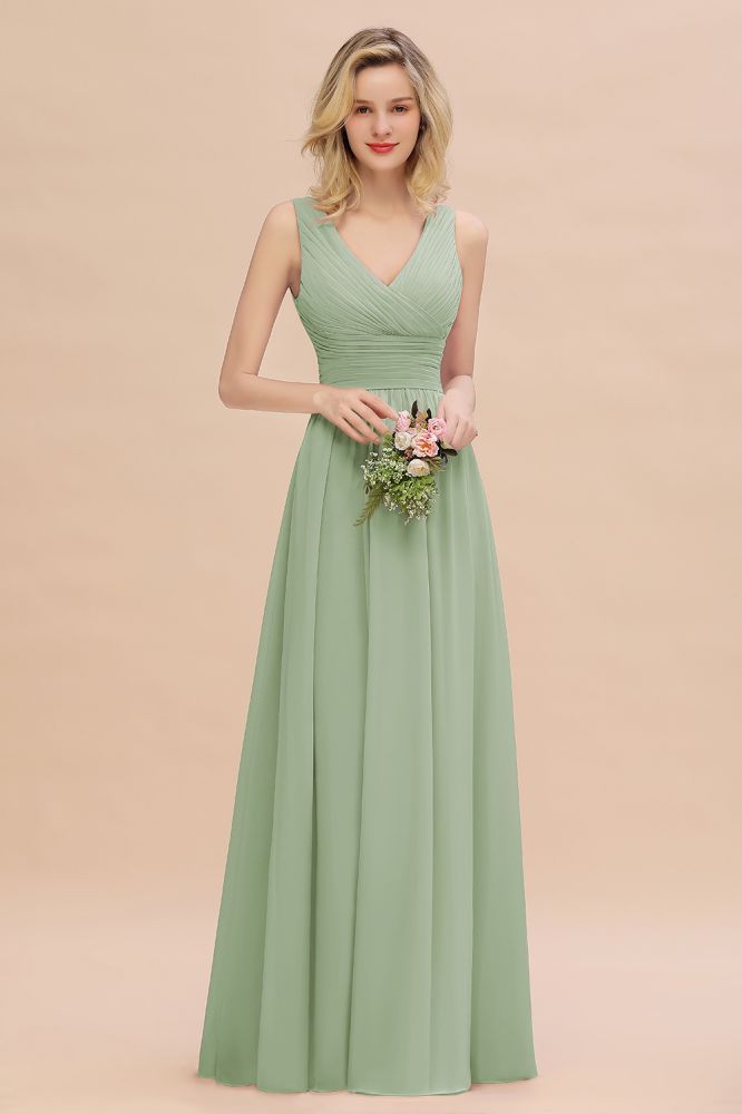 Elegant V-Neck Ruffles Bridesmaid Dress On Sale | Sexy Long Evening Dresses