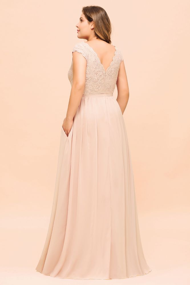 Plus Size Bridesmaid Dress with Side Slit Sleeveless Jewel Neck Chiffon Wedding Guest Dress