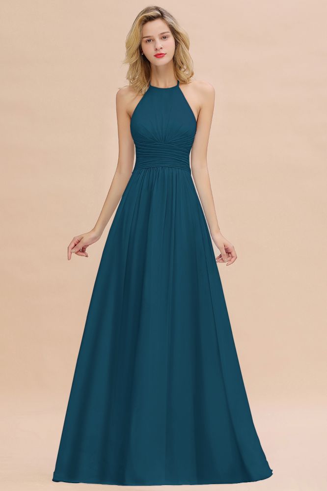 Stylish Sky Blue Halter Soft Chiffon Bridesmaid Dress Aline Evening Swing Dress