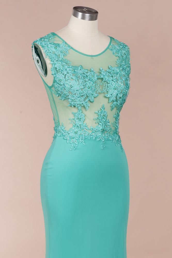 Arrick | Mint Green round neck Cap sleeve Lace appliques Prom Dress